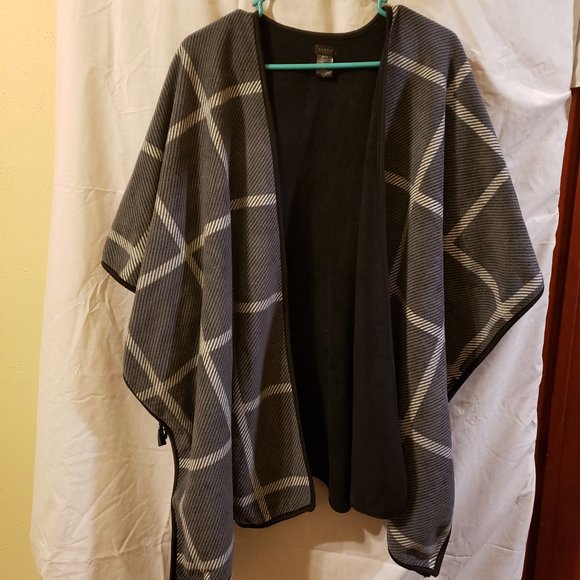 Serra Jackets & Blazers - INVENTORY REDUCTION Serra Black/Grey Cape Wrap One Size